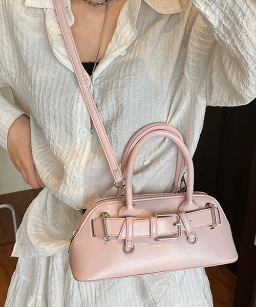 Lace Ladies（レースレディース）の「2WAY ベルト付き コンパクト シェル型 ショルダーバッグ（ボストンバッグ・レディース・ブルー/ブラック/ホワイト/イエロー/ピンク・FREE）」の5枚目の写真