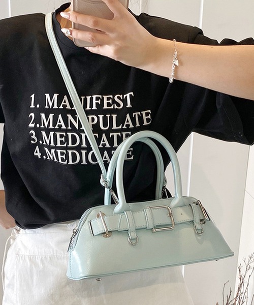 Lace Ladies（レースレディース）の「2WAY ベルト付き コンパクト シェル型 ショルダーバッグ（ボストンバッグ・レディース・ブルー/ブラック/ホワイト/イエロー/ピンク・FREE）」の3枚目の写真