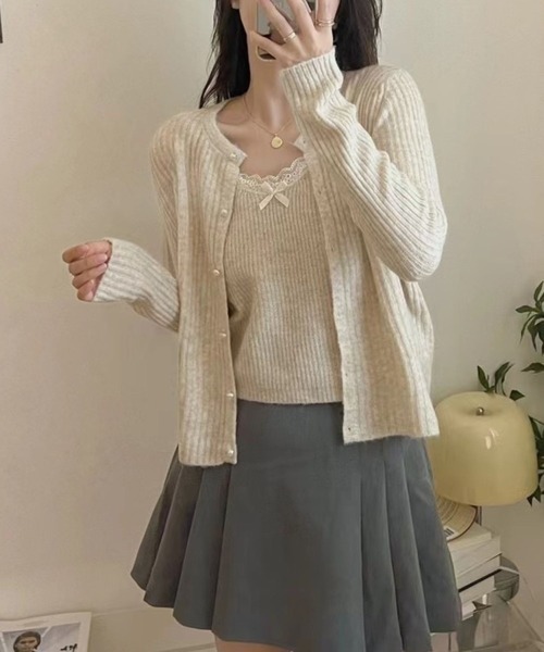 セール】リボンキャミカーディガンセット（アンサンブル