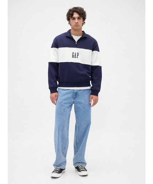 GAP（ギャップ）の「ヴィンテージソフト カラーブロック GAPロゴ ハーフジップ プルオーバー（スウェット・メンズ・グレー/ブラック/ネイビー・XS/S/M/L/XL）」の8枚目の写真