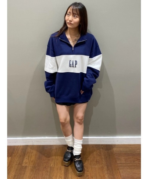 GAP（ギャップ）の「ヴィンテージソフト カラーブロック GAPロゴ ハーフジップ プルオーバー（スウェット・メンズ・グレー/ブラック/ネイビー・XS/S/M/L/XL）」の12枚目の写真