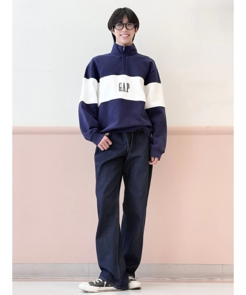 GAP（ギャップ）の「ヴィンテージソフト カラーブロック GAPロゴ ハーフジップ プルオーバー（スウェット・メンズ・グレー/ブラック/ネイビー・XS/S/M/L/XL）」の13枚目の写真