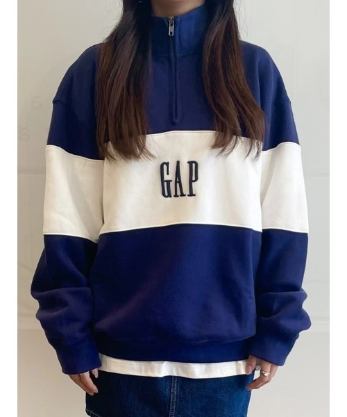 GAP　ギャップ　ハーフジップ　ボタンもある　スウェット　グレー　L フェード (U)ヴィンテージソフト ハーフジップアップ スウェットシャツ