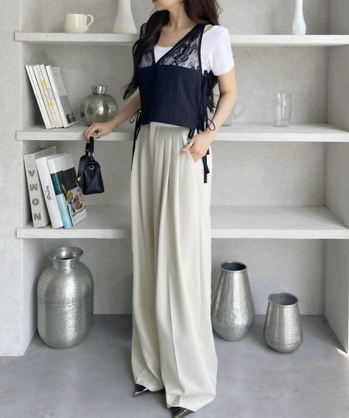 TREOVER(トレオーバー)の「軽くて使いやすい♪ 2WAYサイドリボンレースべスト(Tシャツ/カットソー・レディース・ブラック・FREE)」の7枚目の写真