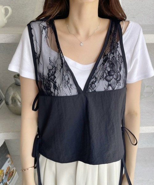 TREOVER(トレオーバー)の「軽くて使いやすい♪ 2WAYサイドリボンレースべスト(Tシャツ/カットソー・レディース・ブラック・FREE)」の10枚目の写真