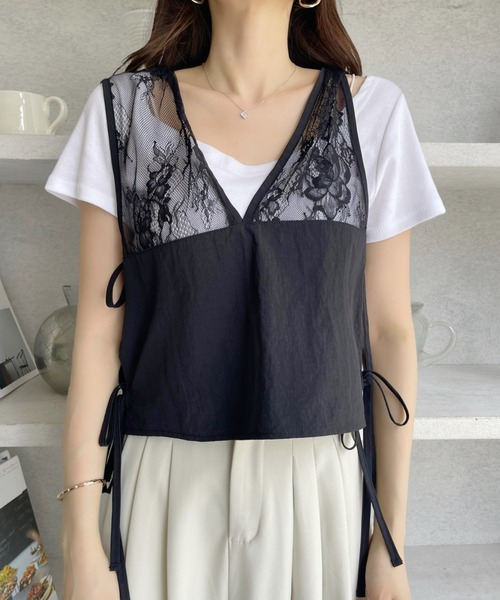 TREOVER(トレオーバー)の「軽くて使いやすい♪ 2WAYサイドリボンレースべスト(Tシャツ/カットソー・レディース・ブラック・FREE)」の11枚目の写真