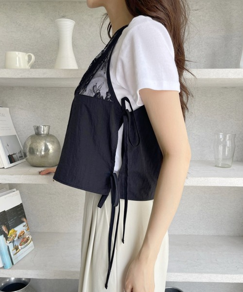 TREOVER(トレオーバー)の「軽くて使いやすい♪ 2WAYサイドリボンレースべスト(Tシャツ/カットソー・レディース・ブラック・FREE)」の12枚目の写真