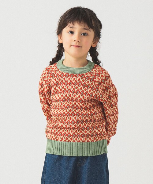 B:MING by BEAMS(ビーミングバイビームス)の「柄編みニット プルオーバー 2025FW(90~140cm)(ニット/セーター・キッズ・レッド/ネイビー・S(90-100)/L(130-140)/M(110-120))」の2枚目の写真
