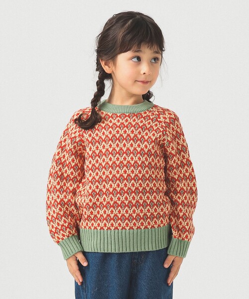 B:MING by BEAMS(ビーミングバイビームス)の「柄編みニット プルオーバー 2025FW(90~140cm)(ニット/セーター・キッズ・レッド/ネイビー・S(90-100)/L(130-140)/M(110-120))」の4枚目の写真