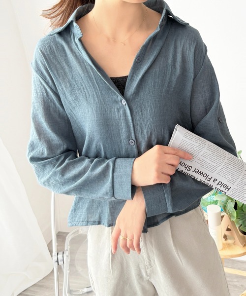 Amulet(アミュレット)の「甘さひかえめ、大人の余裕をまとう リネン風シアーシャツ(シャツ/ブラウス・レディース・ネイビー/グリーン/グレー/ホワイト・S/M)」の22枚目の写真