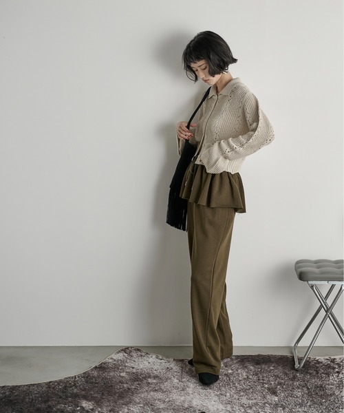 セール】針抜きジャガードニットポロカーディガン（カーディガン