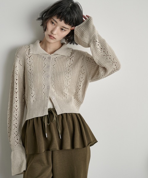 THE YOn（ザヨン）の「針抜きジャガードニットポロカーディガン