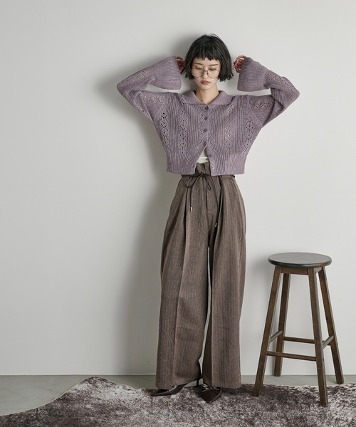 針抜きジャガードニットポロカーディガン（カーディガン/ボレロ