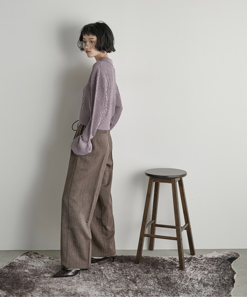 45R ジャガードニットボレロ セール】針抜きジャガードニットポロカーディガン（カーディガン