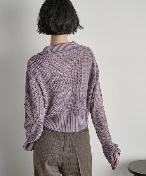 セール】針抜きジャガードニットポロカーディガン（カーディガン