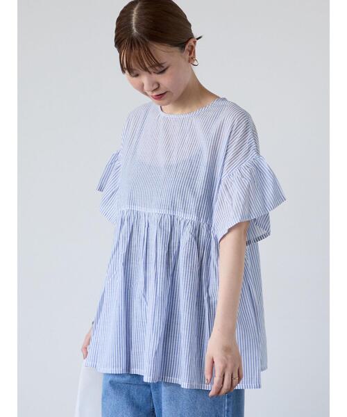 Lugnoncure（ルノンキュール）の「無地/柄アソート前後2WAYフリルブラウス（シャツ/ブラウス・レディース・チャコールグレー/オフホワイト/ホワイト/ネイビー/ブラック・F）」の5枚目の写真