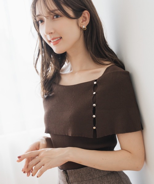 セール】2025秋冬新作 アシメ金釦2wayケープニット（ニット/セーター