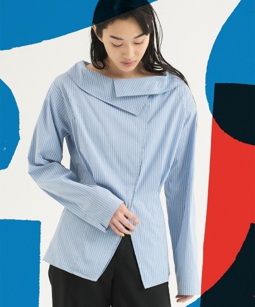 soduk（スドーク）の「big collar shirt（シャツ/ブラウス・レディース・ネイビー/ホワイト/ブルー・ONE SIZE）」の3枚目の写真