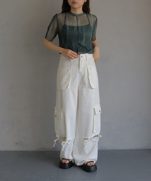 cheriella（シェリエラ）の「【cheriella】フラップポケットカーゴデニムパンツ FLAP POCKET CARGO DENIM PANTS（デニムパンツ・レディース・ブラック/オフホワイト・S/M）」の9枚目の写真