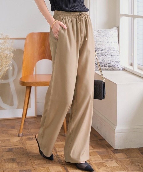 KOBE LETTUCE(コウベレタス)の「ウエストリボンリラックスワイドパンツ(その他パンツ・レディース・ブラック/アイボリー系/ブルー/グレー/ベージュ/チェリーレッド・M/M-Short/TM/PM)」の3枚目の写真