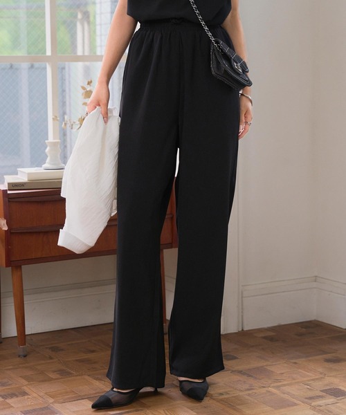 KOBE LETTUCE(コウベレタス)の「ウエストリボンリラックスワイドパンツ(その他パンツ・レディース・ブラック/アイボリー系/ブルー/グレー/ベージュ/チェリーレッド・M/M-Short/TM/PM)」の2枚目の写真