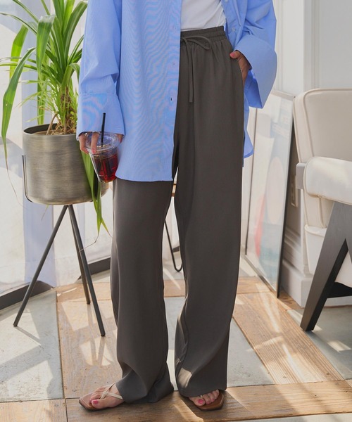 KOBE LETTUCE(コウベレタス)の「ウエストリボンリラックスワイドパンツ(その他パンツ・レディース・ブラック/アイボリー系/ブルー/グレー/ベージュ/チェリーレッド・M/M-Short/TM/PM)」の9枚目の写真