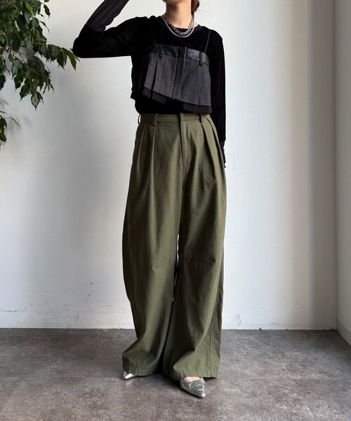 DouDou(ドゥドゥ)の「【WEB限定】フェイクレザー切替ビスチェ(シャツ/ブラウス・レディース・グレー/ブラウン・FREE)」の5枚目の写真