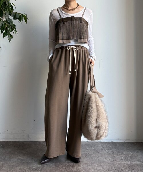 DouDou(ドゥドゥ)の「【WEB限定】フェイクレザー切替ビスチェ(シャツ/ブラウス・レディース・グレー/ブラウン・FREE)」の14枚目の写真