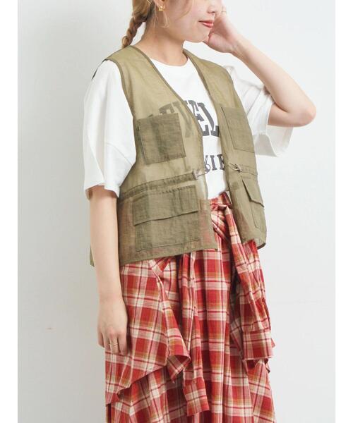 SM2（エスエムツー）の「シアーナイロンジップベスト（ベスト・レディース・ピンク/オフホワイト/カーキ/ブラック・F）」の4枚目の写真