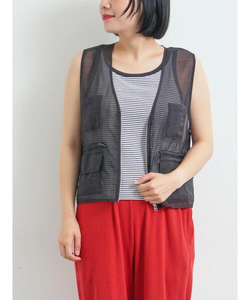 SM2（エスエムツー）の「シアーナイロンジップベスト（ベスト・レディース・ピンク/オフホワイト/カーキ/ブラック・F）」の3枚目の写真