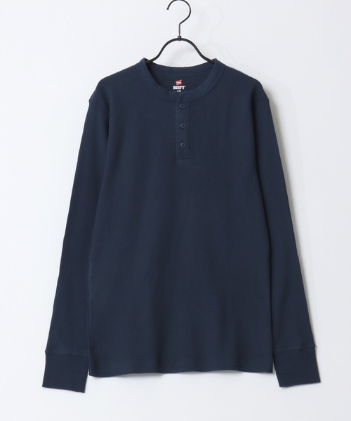 HANES(ヘインズ)の「Hanes/へインズ BEEFY/ビーフィー 無地 ワッフル/サーマル ヘンリーネック 長袖Tシャツ/ロングスリーブTシャツ/1P パックT/レディース メンズ(Tシャツ/カットソー・メンズ・ブラック/グレー/ネイビー/ホワイト・S/M/L/XL)」の15枚目の写真