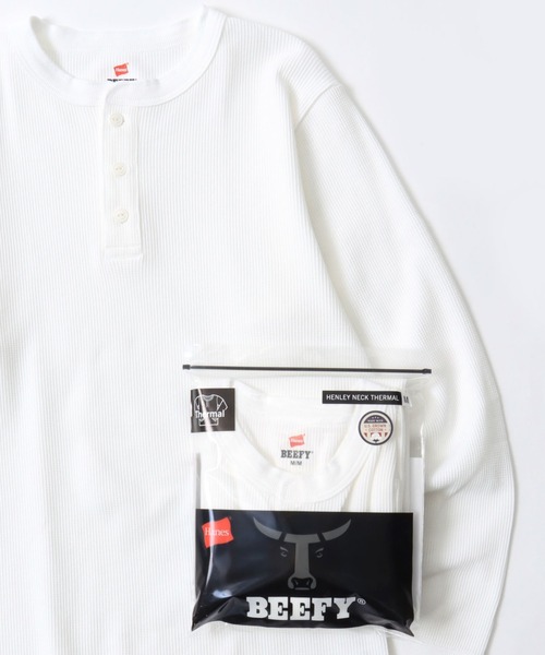 HANES(ヘインズ)の「Hanes/へインズ BEEFY/ビーフィー 無地 ワッフル/サーマル ヘンリーネック 長袖Tシャツ/ロングスリーブTシャツ/1P パックT/レディース メンズ(Tシャツ/カットソー・メンズ・ブラック/グレー/ネイビー/ホワイト・S/M/L/XL)」の22枚目の写真