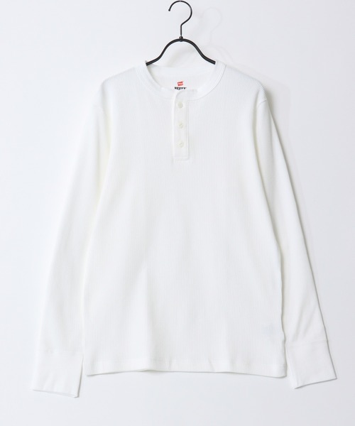 HANES(ヘインズ)の「Hanes/へインズ BEEFY/ビーフィー 無地 ワッフル/サーマル ヘンリーネック 長袖Tシャツ/ロングスリーブTシャツ/1P パックT/レディース メンズ(Tシャツ/カットソー・メンズ・ブラック/グレー/ネイビー/ホワイト・S/M/L/XL)」の9枚目の写真