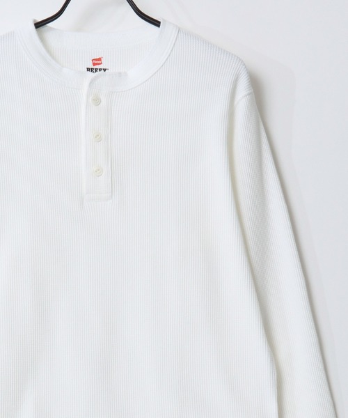 HANES(ヘインズ)の「Hanes/へインズ BEEFY/ビーフィー 無地 ワッフル/サーマル ヘンリーネック 長袖Tシャツ/ロングスリーブTシャツ/1P パックT/レディース メンズ(Tシャツ/カットソー・メンズ・ブラック/グレー/ネイビー/ホワイト・S/M/L/XL)」の5枚目の写真