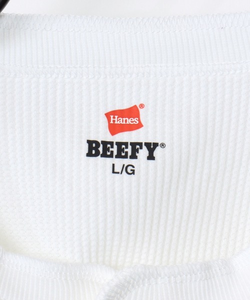 HANES(ヘインズ)の「Hanes/へインズ BEEFY/ビーフィー 無地 ワッフル/サーマル ヘンリーネック 長袖Tシャツ/ロングスリーブTシャツ/1P パックT/レディース メンズ(Tシャツ/カットソー・メンズ・ブラック/グレー/ネイビー/ホワイト・S/M/L/XL)」の19枚目の写真