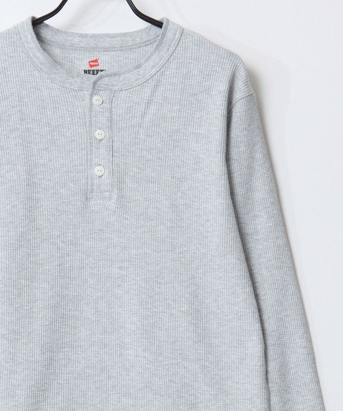 HANES(ヘインズ)の「Hanes/へインズ BEEFY/ビーフィー 無地 ワッフル/サーマル ヘンリーネック 長袖Tシャツ/ロングスリーブTシャツ/1P パックT/レディース メンズ(Tシャツ/カットソー・メンズ・ブラック/グレー/ネイビー/ホワイト・S/M/L/XL)」の7枚目の写真