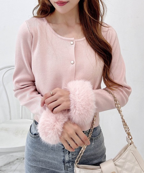 INGNI（イング）の「【WEB限定】袖口エコファーニットカーディガン（カーディガン/ボレロ・レディース・ピンク/ブラック/アイボリー・M）」の17枚目の写真