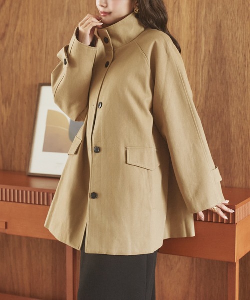 LAULEN(ローレン)の「stand collar medium coat /スタンドカラーミディアムコート(ステンカラーコート・レディース・ブラック/ブラウン/ベージュ・FREE)」の3枚目の写真