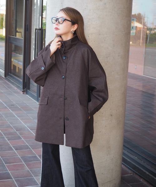 LAULEN(ローレン)の「stand collar medium coat /スタンドカラーミディアムコート(ステンカラーコート・レディース・ブラック/ブラウン/ベージュ・FREE)」の1枚目の写真