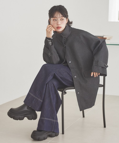 LAULEN(ローレン)の「stand collar medium coat /スタンドカラーミディアムコート(ステンカラーコート・レディース・ブラック/ブラウン/ベージュ・FREE)」の2枚目の写真