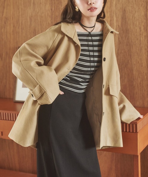 LAULEN(ローレン)の「stand collar medium coat /スタンドカラーミディアムコート(ステンカラーコート・レディース・ブラック/ブラウン/ベージュ・FREE)」の5枚目の写真