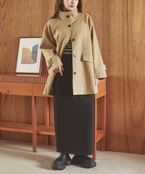 LAULEN(ローレン)の「stand collar medium coat /スタンドカラーミディアムコート(ステンカラーコート・レディース・ブラック/ブラウン/ベージュ・FREE)」の10枚目の写真