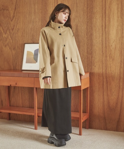LAULEN(ローレン)の「stand collar medium coat /スタンドカラーミディアムコート(ステンカラーコート・レディース・ブラック/ブラウン/ベージュ・FREE)」の11枚目の写真