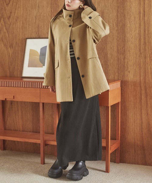 LAULEN(ローレン)の「stand collar medium coat /スタンドカラーミディアムコート(ステンカラーコート・レディース・ブラック/ブラウン/ベージュ・FREE)」の14枚目の写真