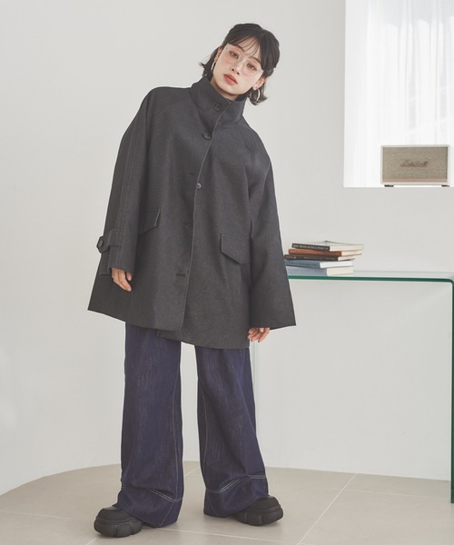 LAULEN(ローレン)の「stand collar medium coat /スタンドカラーミディアムコート(ステンカラーコート・レディース・ブラック/ブラウン/ベージュ・FREE)」の17枚目の写真