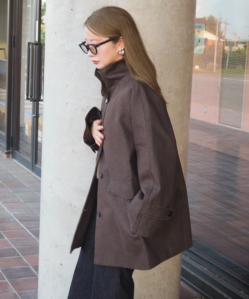 LAULEN(ローレン)の「stand collar medium coat /スタンドカラーミディアムコート(ステンカラーコート・レディース・ブラック/ブラウン/ベージュ・FREE)」の21枚目の写真