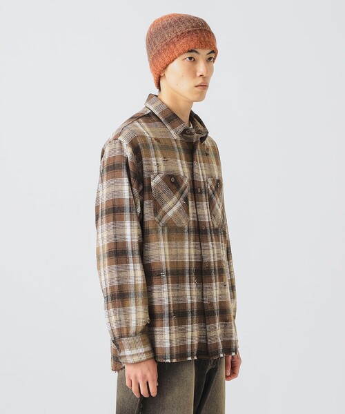 BEAMS HEART（ビームスハート）の「フェード ダメージ ネルシャツ【ユニセックス】（シャツ/ブラウス・メンズ・ブラウン/ブラック・SMALL/MEDIUM/LARGE）」の2枚目の写真