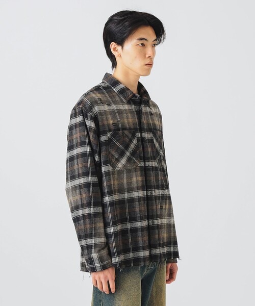 BEAMS HEART（ビームスハート）の「フェード ダメージ ネルシャツ【ユニセックス】（シャツ/ブラウス・メンズ・ブラウン/ブラック・SMALL/MEDIUM/LARGE）」の5枚目の写真