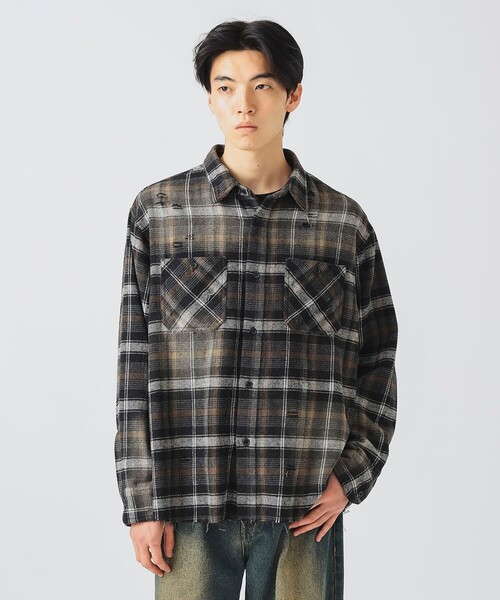 BEAMS HEART（ビームスハート）の「フェード ダメージ ネルシャツ【ユニセックス】（シャツ/ブラウス・メンズ・ブラウン/ブラック・SMALL/MEDIUM/LARGE）」の6枚目の写真