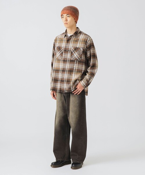 BEAMS HEART（ビームスハート）の「フェード ダメージ ネルシャツ【ユニセックス】（シャツ/ブラウス・メンズ・ブラウン/ブラック・SMALL/MEDIUM/LARGE）」の8枚目の写真